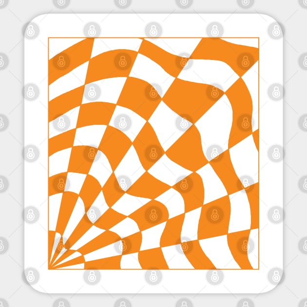 Geometric orange checkered spider web design Sticker by The Creative Clownfish